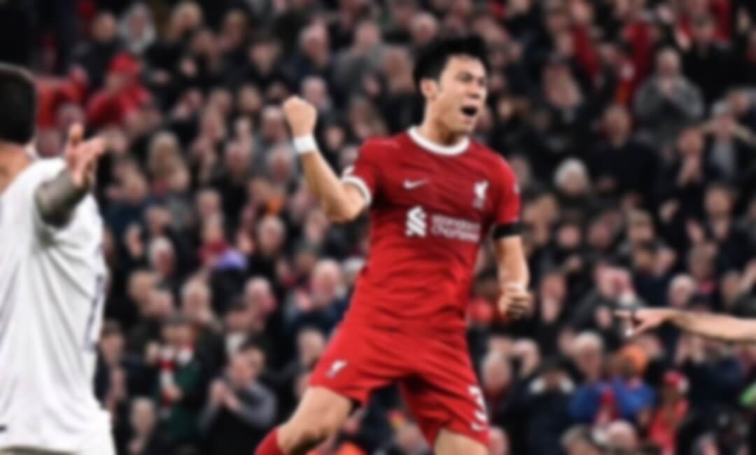 Japan midfielder Wataru Endo expresses his "delight " after scoring his first goal for Liverpool